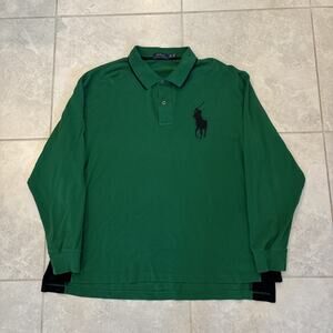 Polo Ralph Lauren Green Long Sleeve Big Pony Polo Shirt #3 Patch Men Sz 2XB
